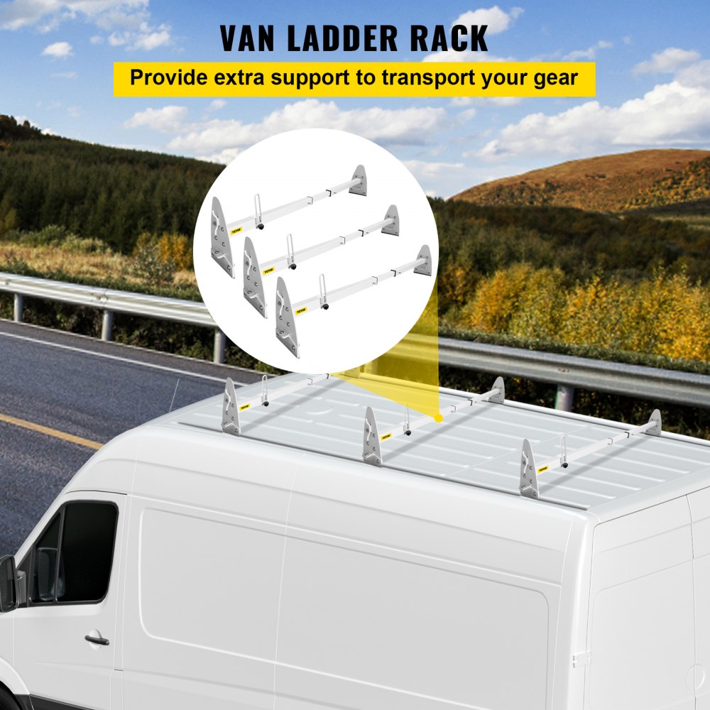 VEVOR Van Roof Ladder Rack 3 Bars 661 LBS Capacity 52