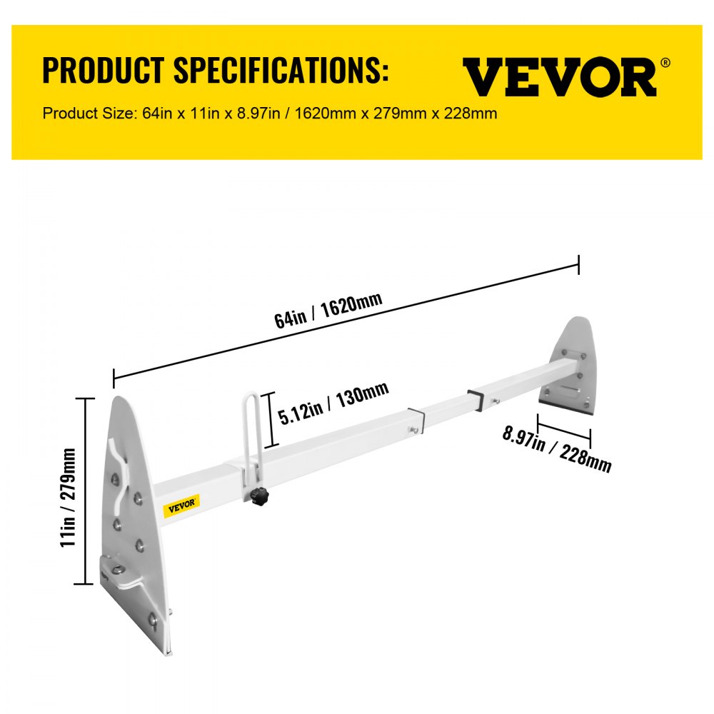 VEVOR Van Roof Ladder Rack, 3 Bars, 661 LBS Capacity, 52