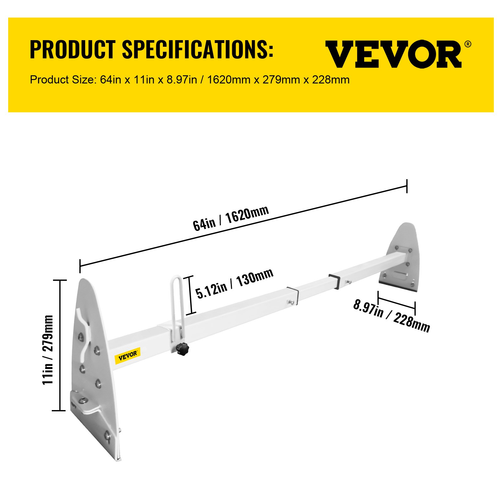 VEVOR Van Roof Ladder Rack, 3 Bars, 661 LBS Capacity, 52"64
