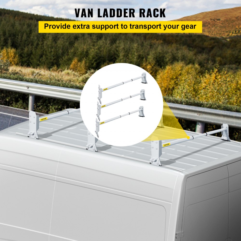 VEVOR Van Roof Ladder Rack, 3 Bars, 661 LBS Capacity, Heavy Duty 34.6 ...