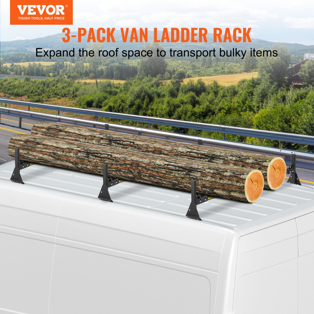 VEVOR Van Ladder Roof Racks, 3 Bars, 661 LBS Capacity, Adjustable