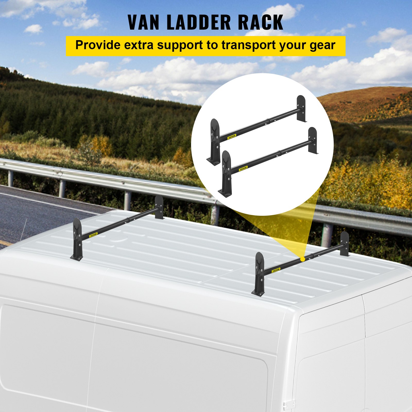 Vever Ladder Rack VEVOR Universal Van Ladder Roof Racks, 2 Bars, 331 LBS Capacity, 34.6 ...