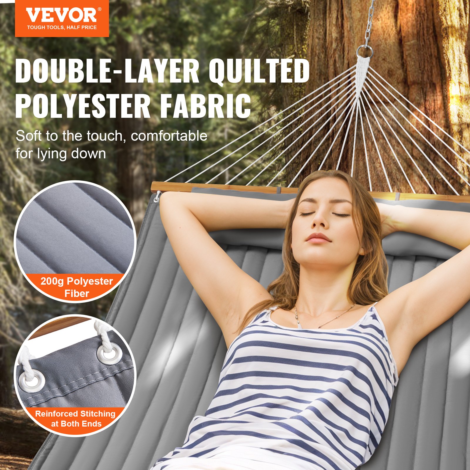 SUNNYOUTDOOR Quilted Fabric Hammock with Pillow Heavy Duty Double Hammock with Spreader Bar, Quilted Hammocks for Outside Hammock for Outdoor Garden Balcony, 330 Pound Capacity