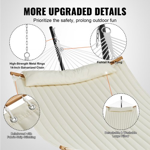 VEVOR Double Quilted Fabric Hammock Two Person Hammock with
