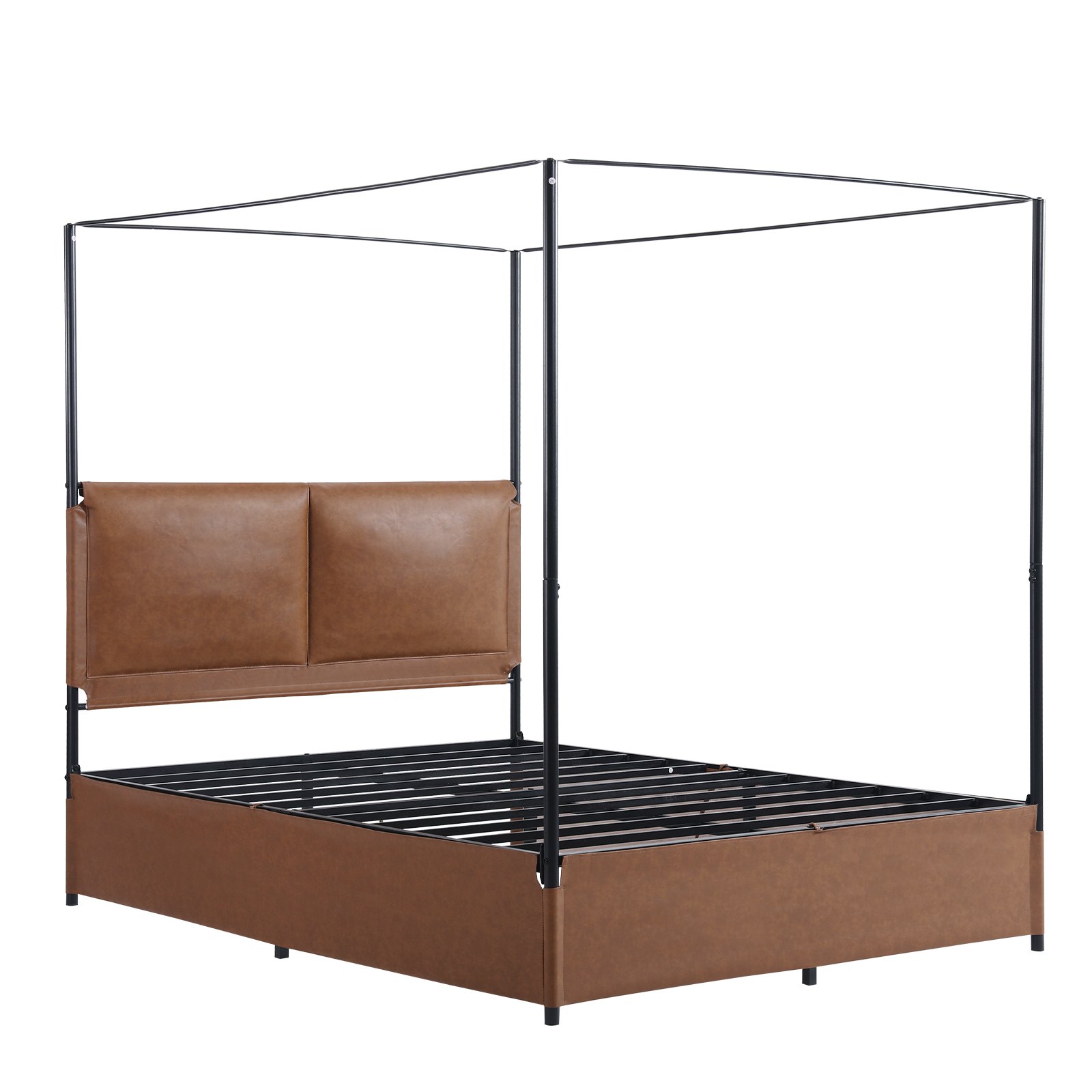 VEVOR Canopy Bed Frame Queen Size Metal Canopy Bed with Leather ...