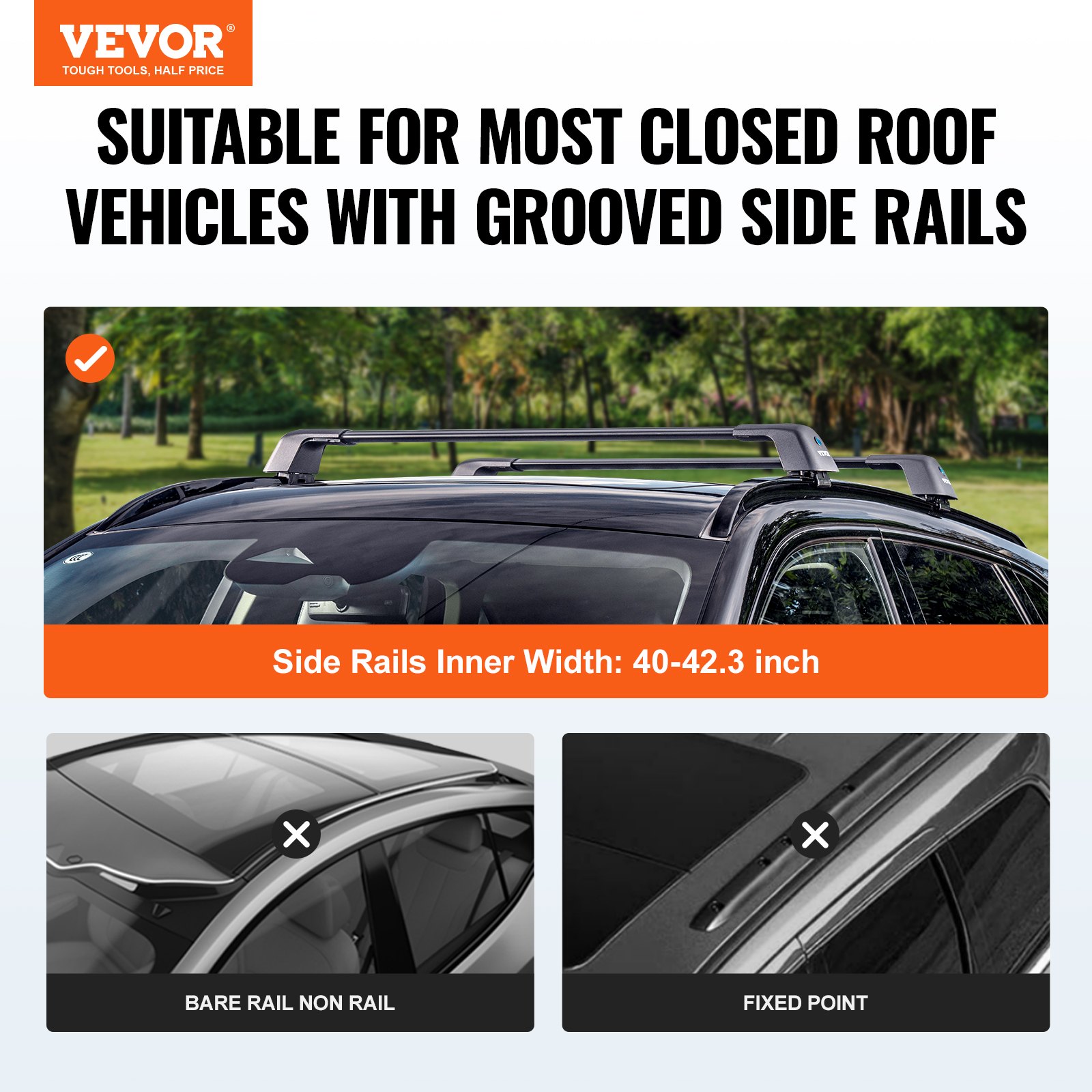 Grooved Side VEVOR Universal Roof Rack Crossbar Max 120.9 cm Fits Grooved Side Rails ...