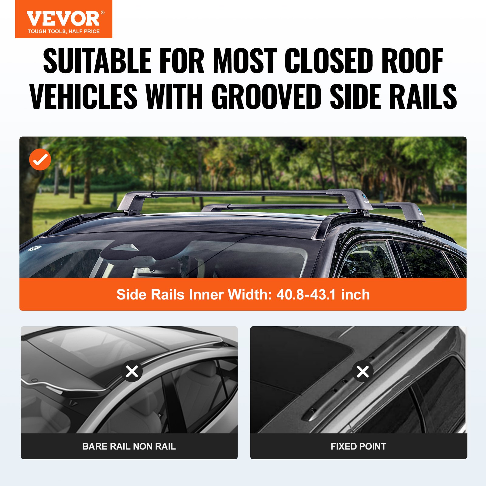 Grooved Rack VEVOR Universal Roof Rack Crossbar Max 122.9 cm Fits Grooved Side Rails ...