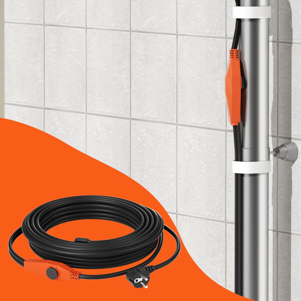 60FT Pipe Heat Tape With Built-in Thermostat – 7W/ft, 120V, Prevents Freezing Down To -40°F For Metal & Plastic Pipes