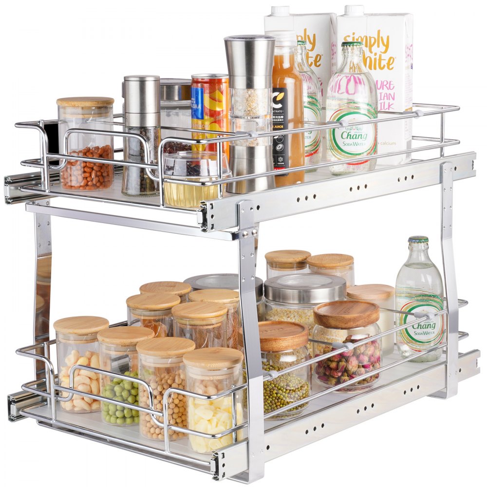 Double layer rack kitchen spice rack holder discount cabinet pantry storage organizer shelf