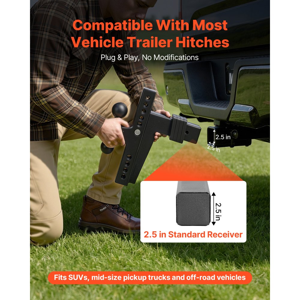 VEVOR Adjustable Trailer Hitch, Fit 2.5 Inch Receiver, Trailer Hitch ...