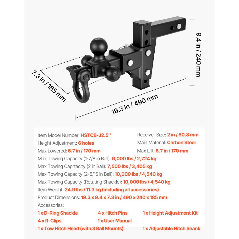 VEVOR Trailer Hitch Tri Ball Mount – 10000 lbs, 6