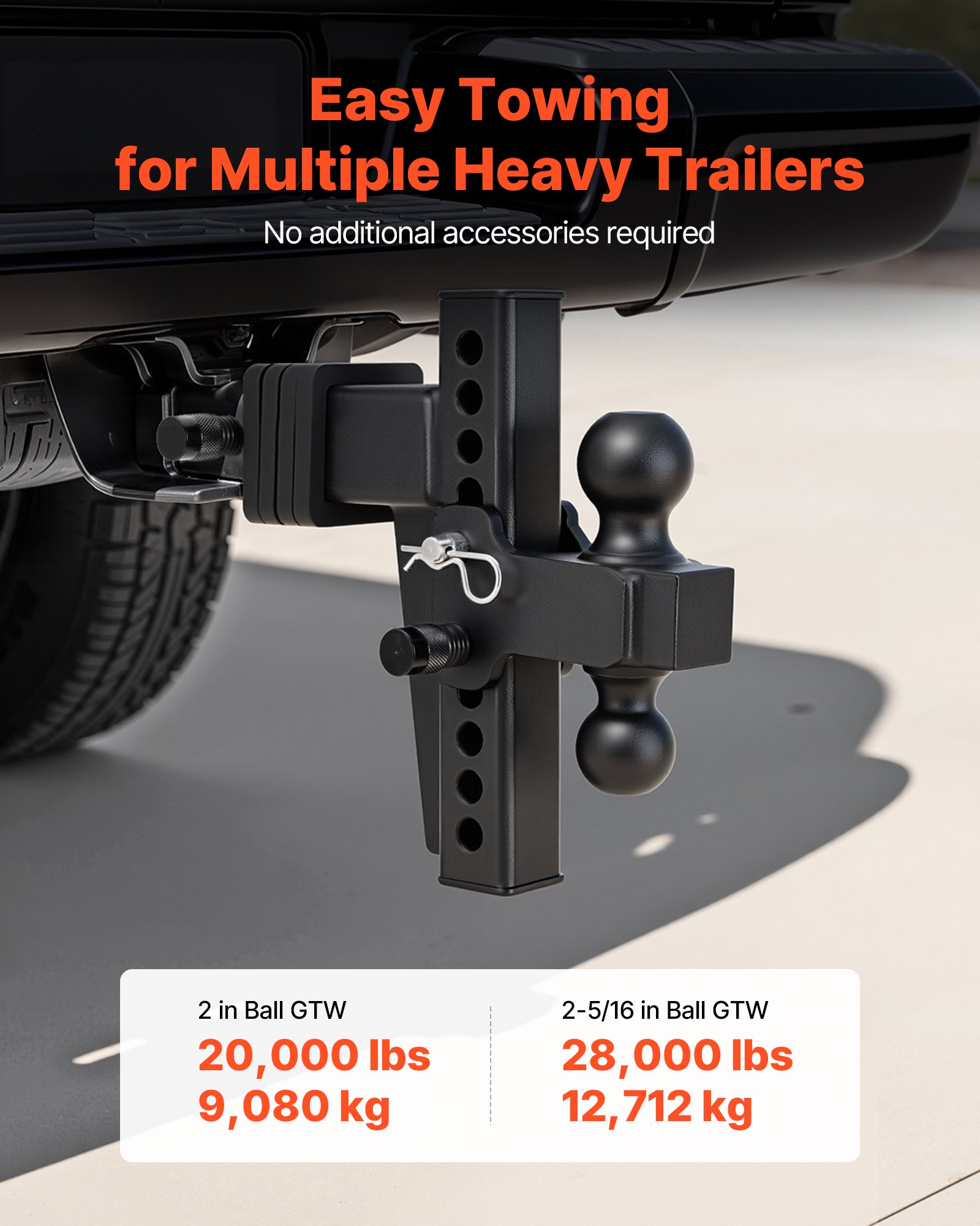 VEVOR Adjustable Trailer Hitch, Fit 2.5 Inch Receiver, Trailer Hitch ...