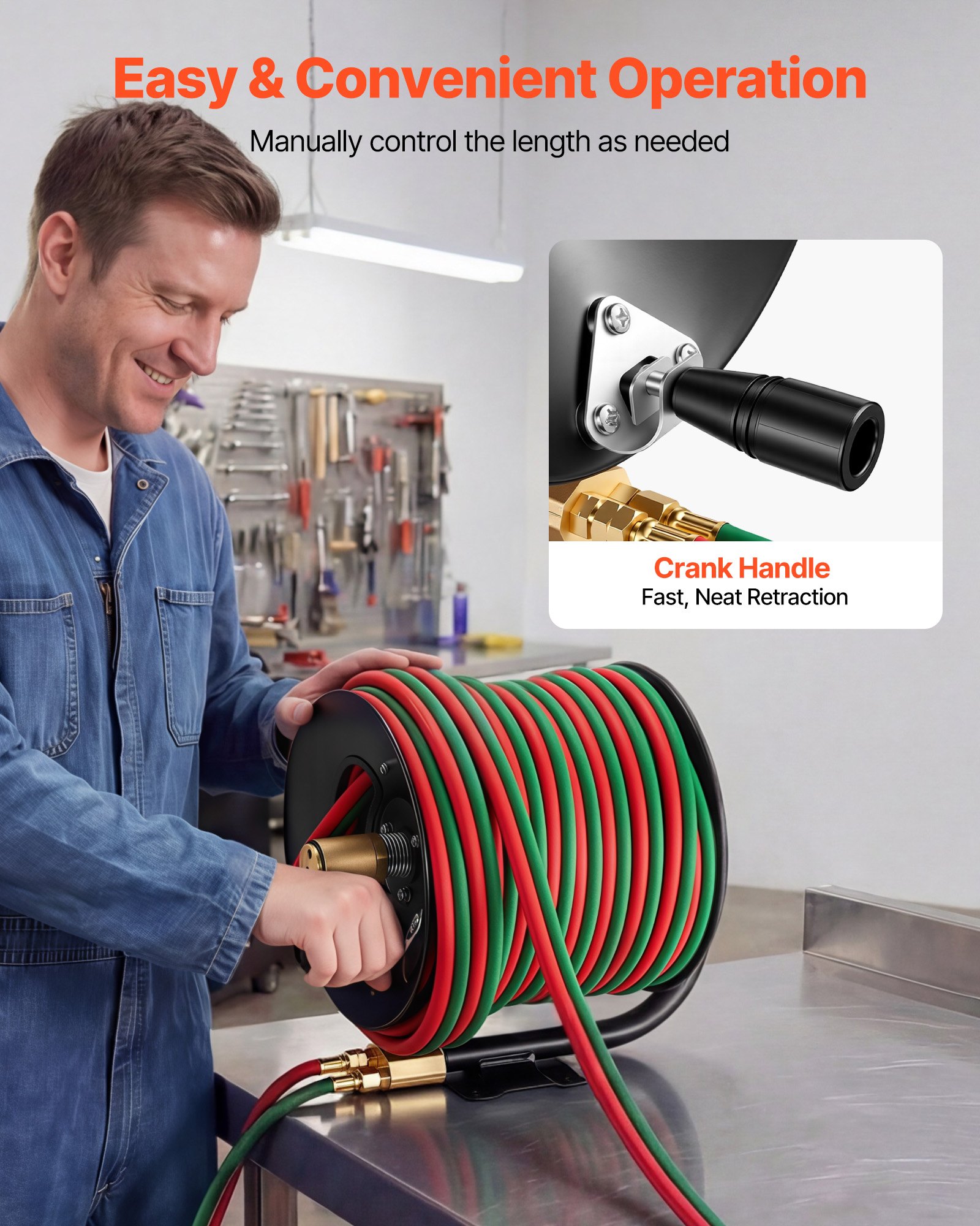 VEVOR Retractable Welding Hose Reel, Hand Crank Manual Rewind Hose Reel ...