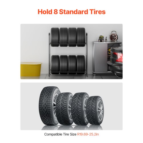 Tire Storage Rack 2-Shelf Tire Holder Stand Holds up to 8 Standard ...
