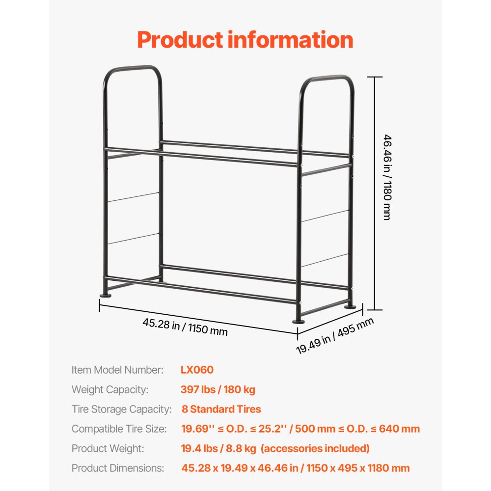 VEVOR Tire Storage Rack, 2-Shelf Tire Stand Holds up to 8 Standard ...