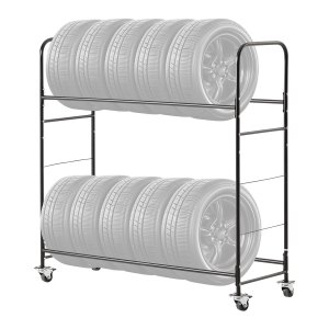 VEVOR Rolling Tire Storage Rack, 2-Shelf Tire Holder and Transport ...