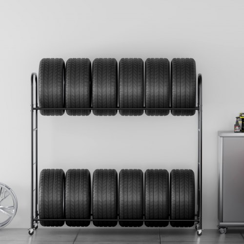 Rolling Tire Storage Rack 2-Shelf Tire Holder Hold up to 12 Standard ...