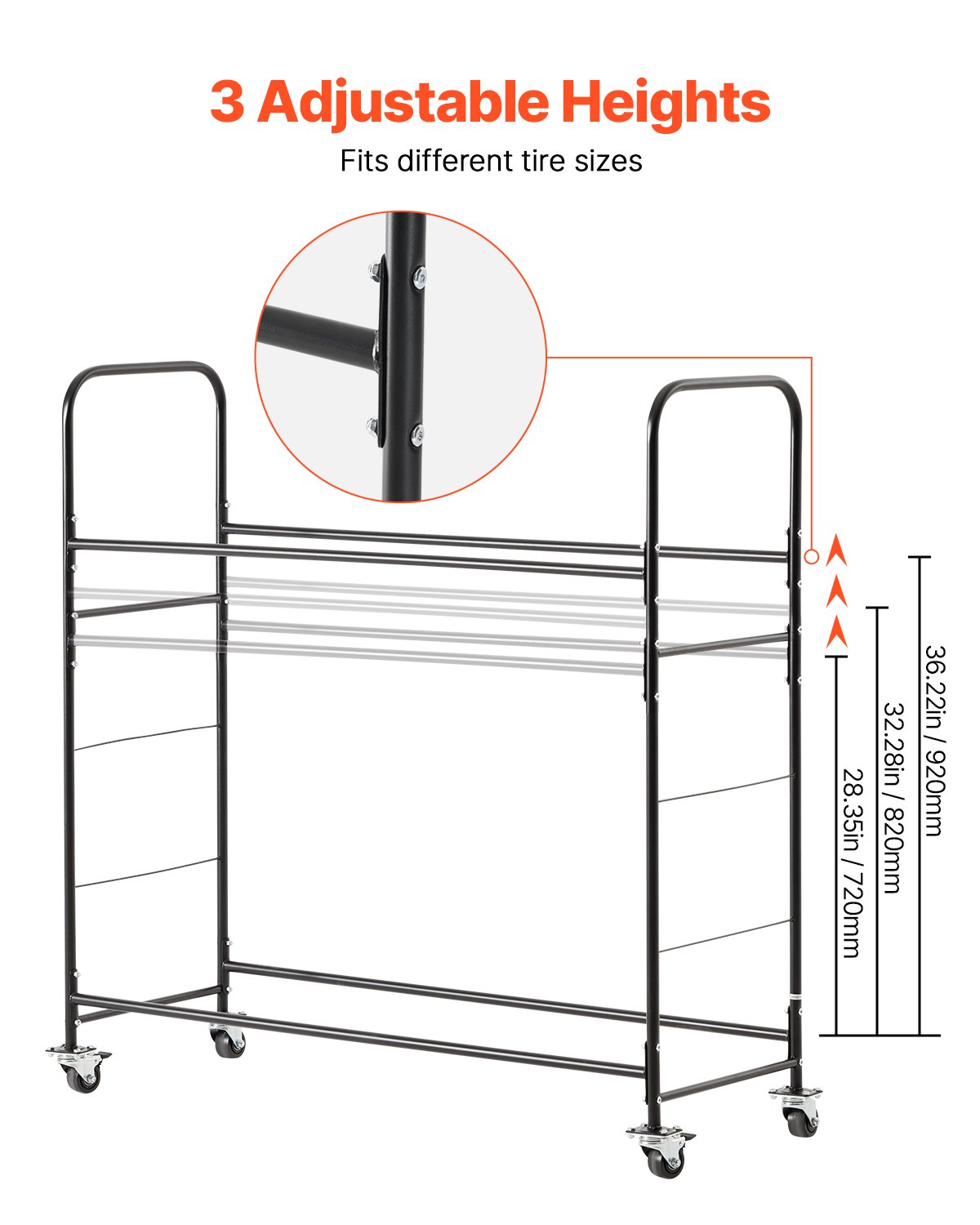 VEVOR Rolling Tire Storage Rack, 2-Shelf Tire Holder and Transport ...