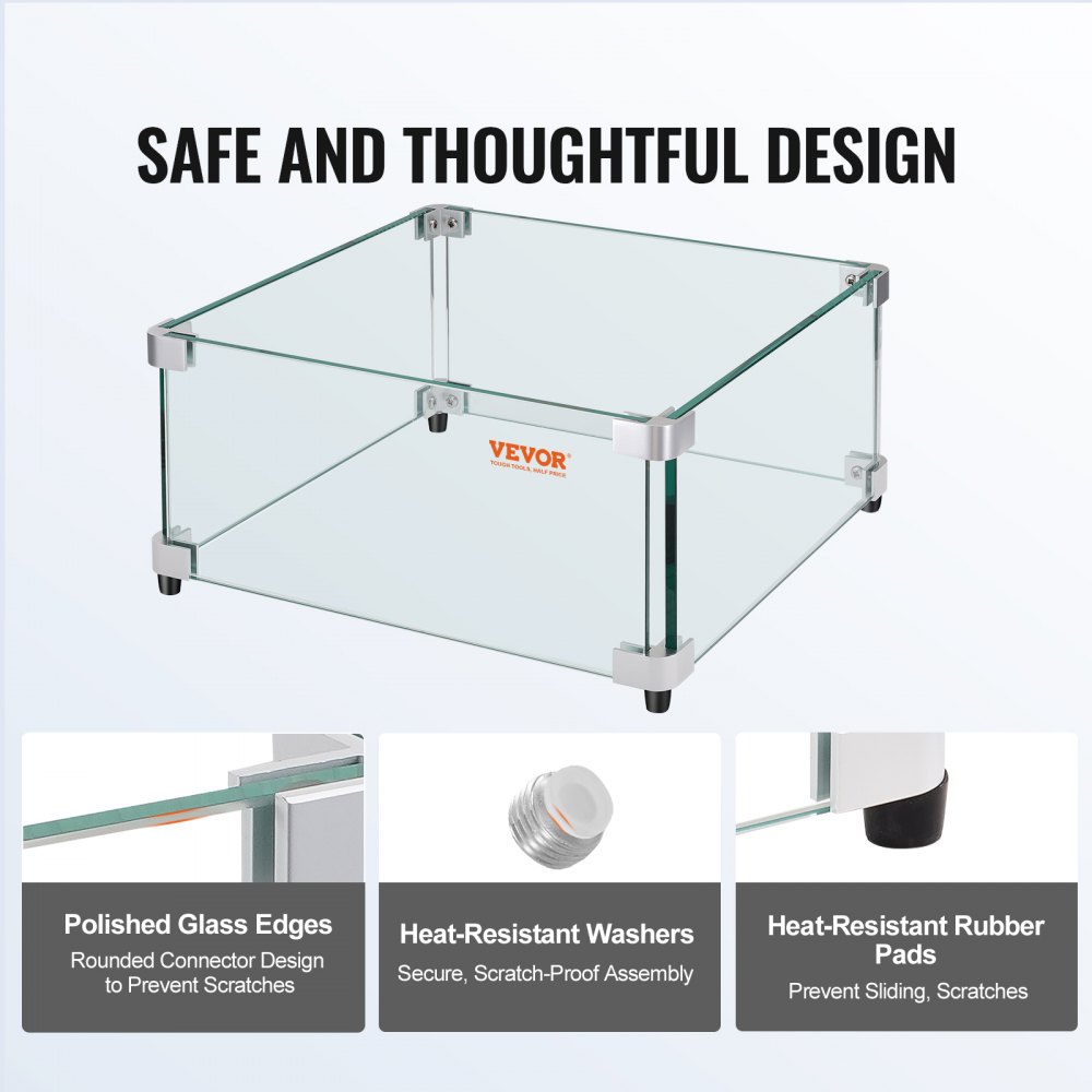 VEVOR VEVOR Gas Fire Pit Wind Guard for Square Fire Table, 493 x 493 x ...