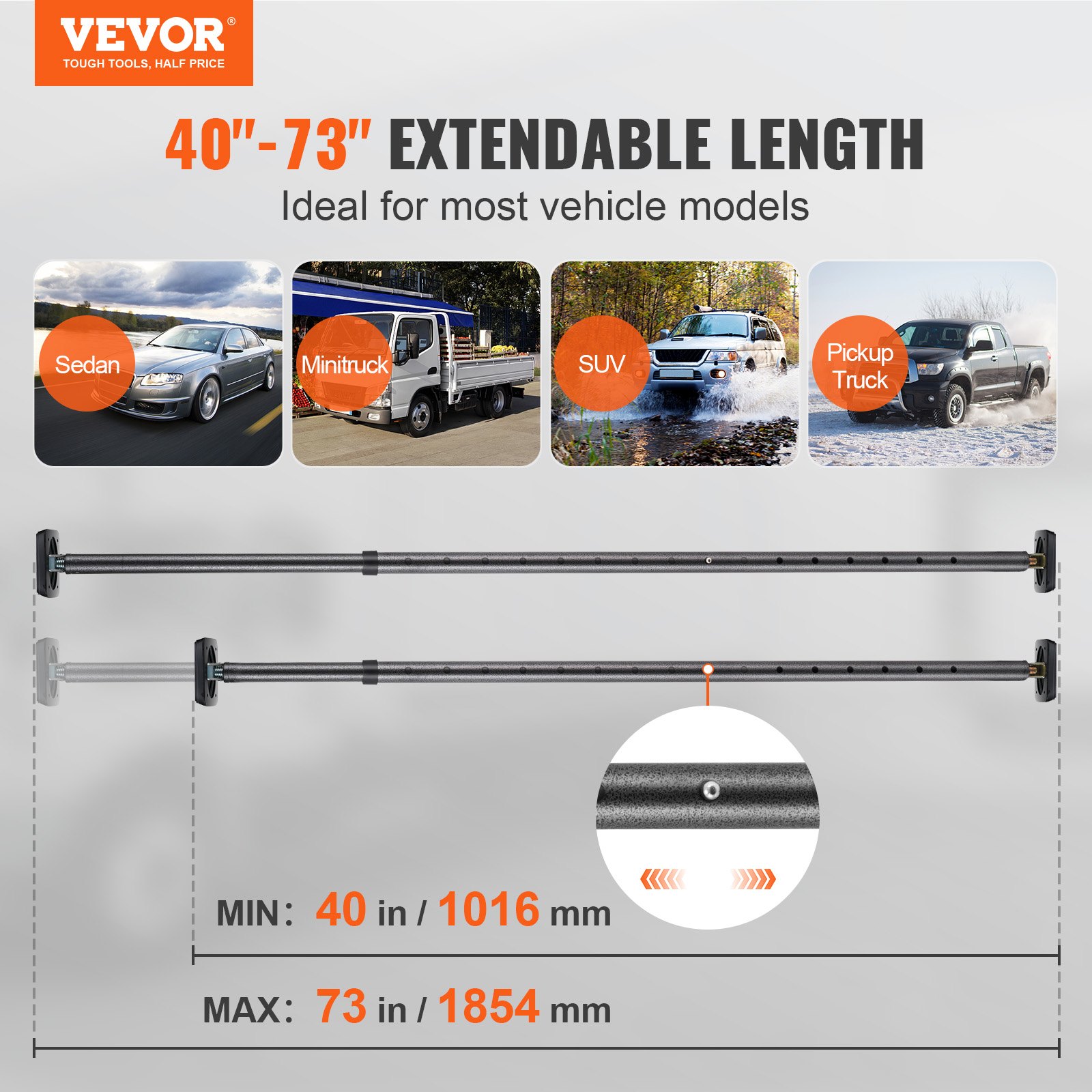 VEVOR Cargo Bar, Truck Bed Bar Adjustable from 40" to 73", Heavyduty