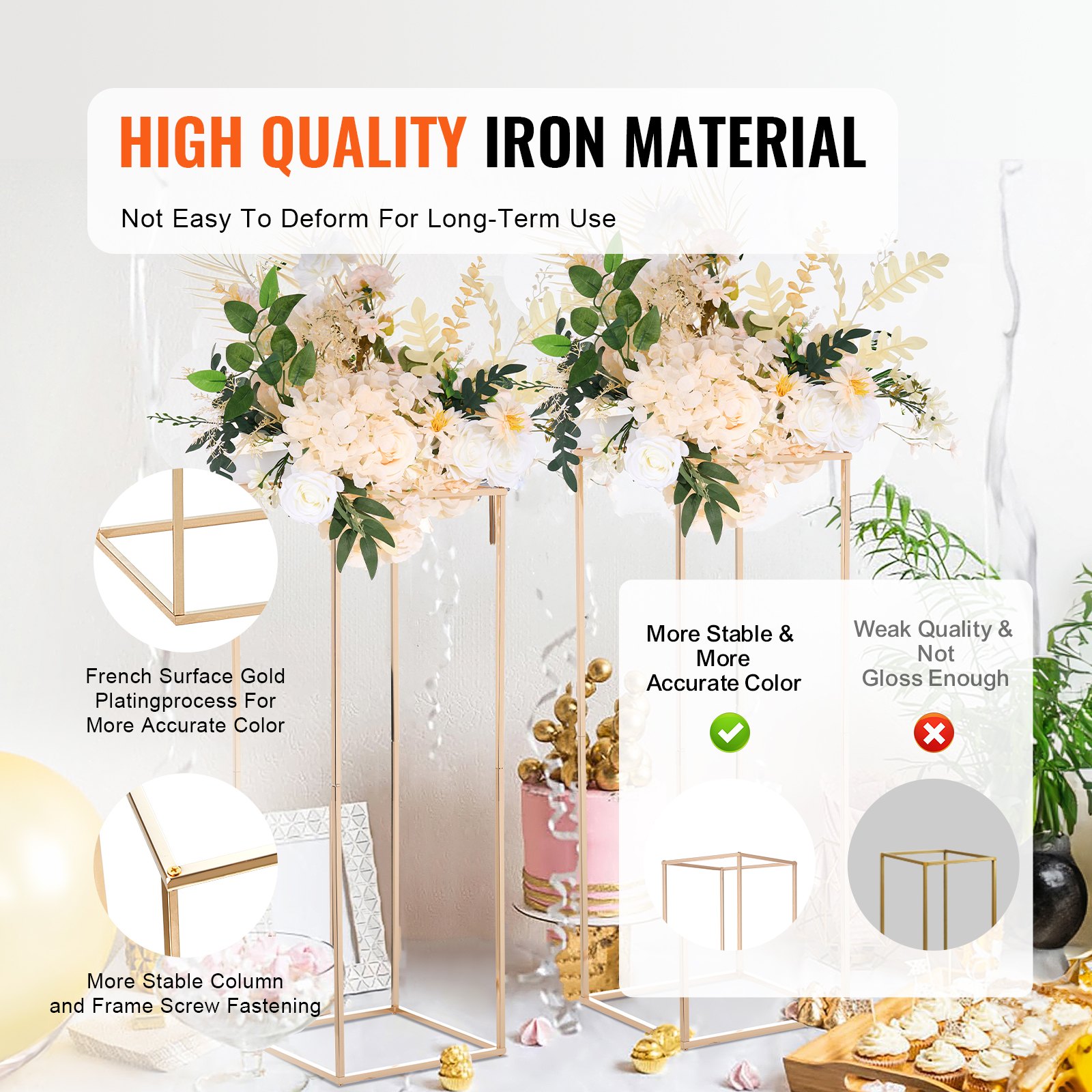 VEVOR 2PCS 31.5inch High Wedding Flower Stand, Metal Vase Column ...