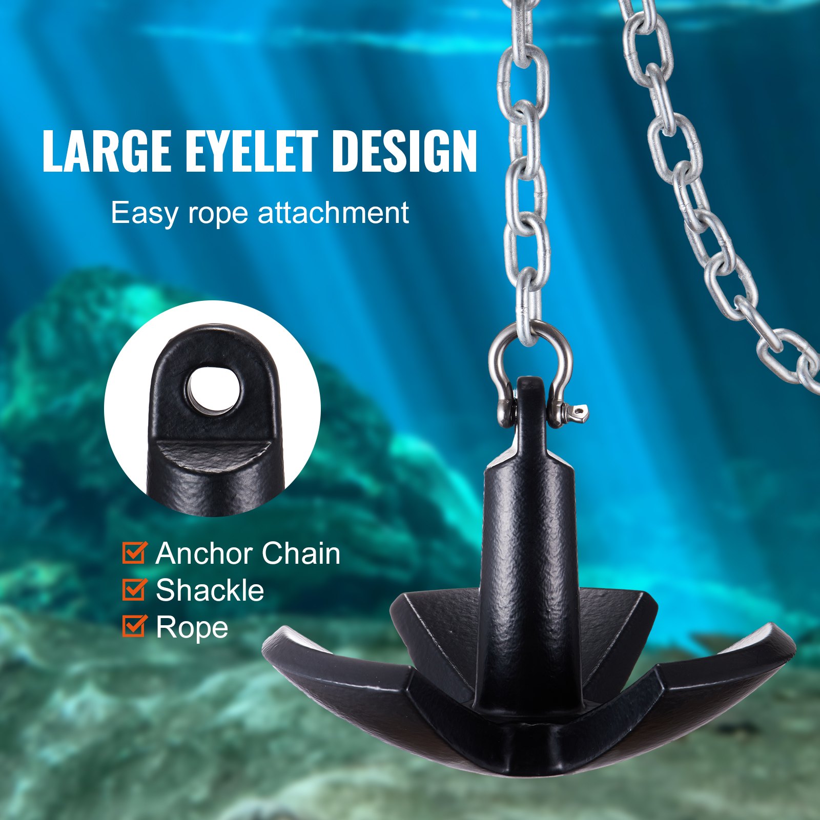 VEVOR River Anchor, 30 LBS Boat Anchor Cast Iron Black Vinyl-Coated ...