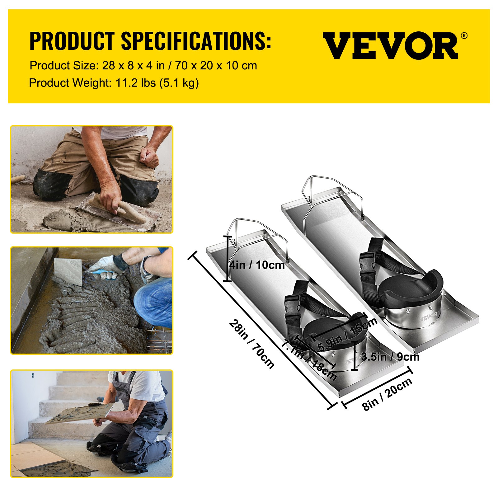 VEVOR Concrete Knee Boards Slider Knee Boards 28'' x 8'' Kneeler Board