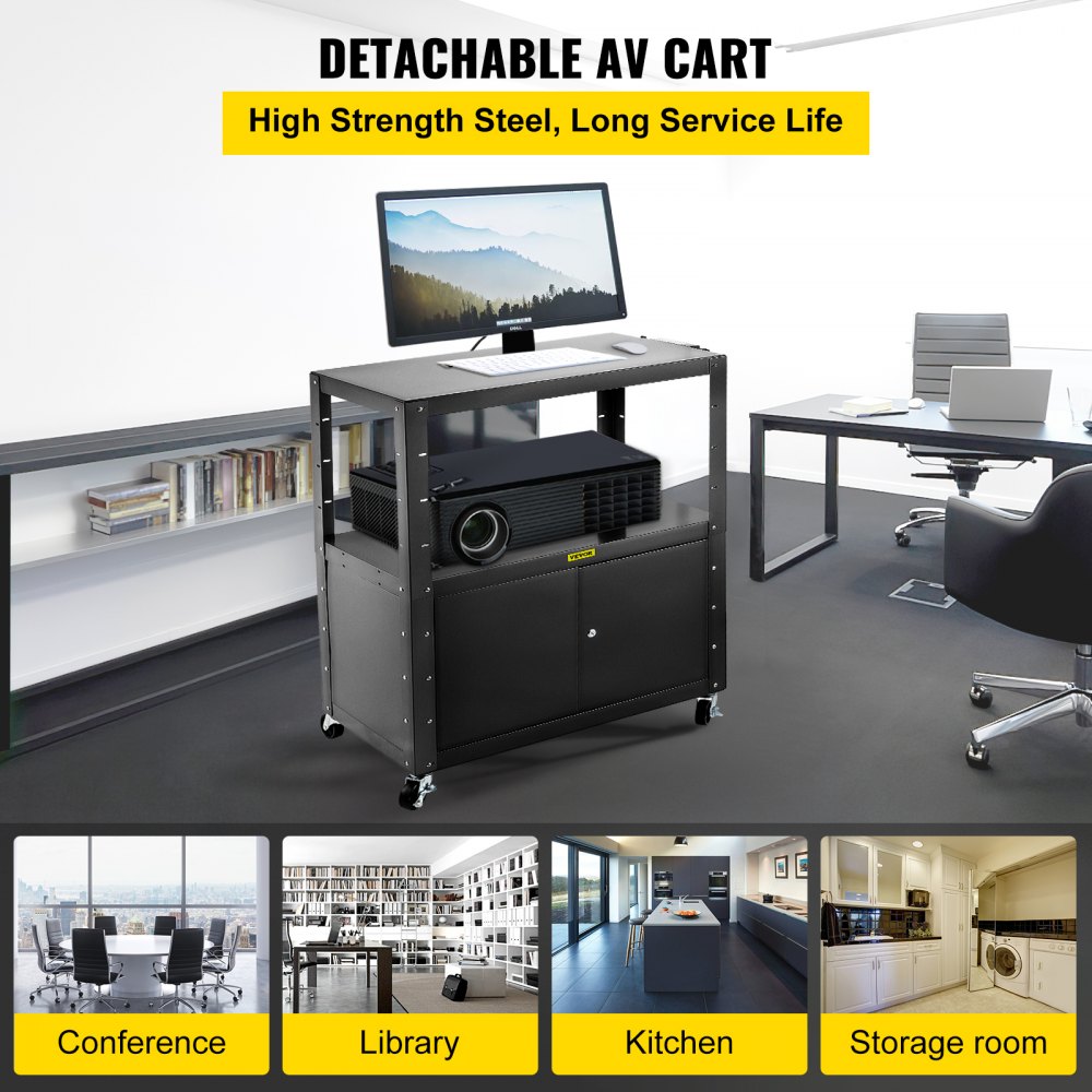VEVOR Steel AV Cart, 41 Inch Height Adjustable Media Cart with Locking ...