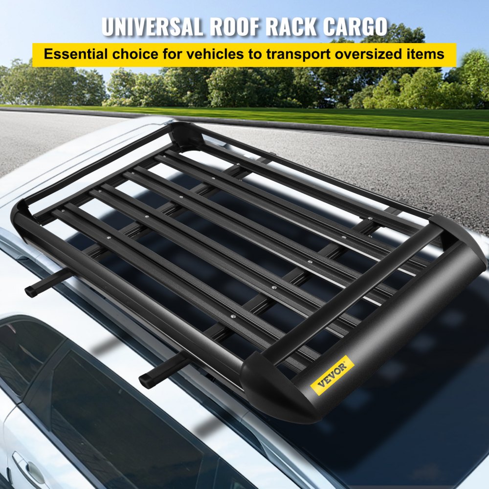 VEVOR Universal 64x40 Inch Roof Basket Aluminum Roof Rack Basket Roof Mounted Cargo Rack with Bars XL B for Car Top Luggage Traveling SUV Holder