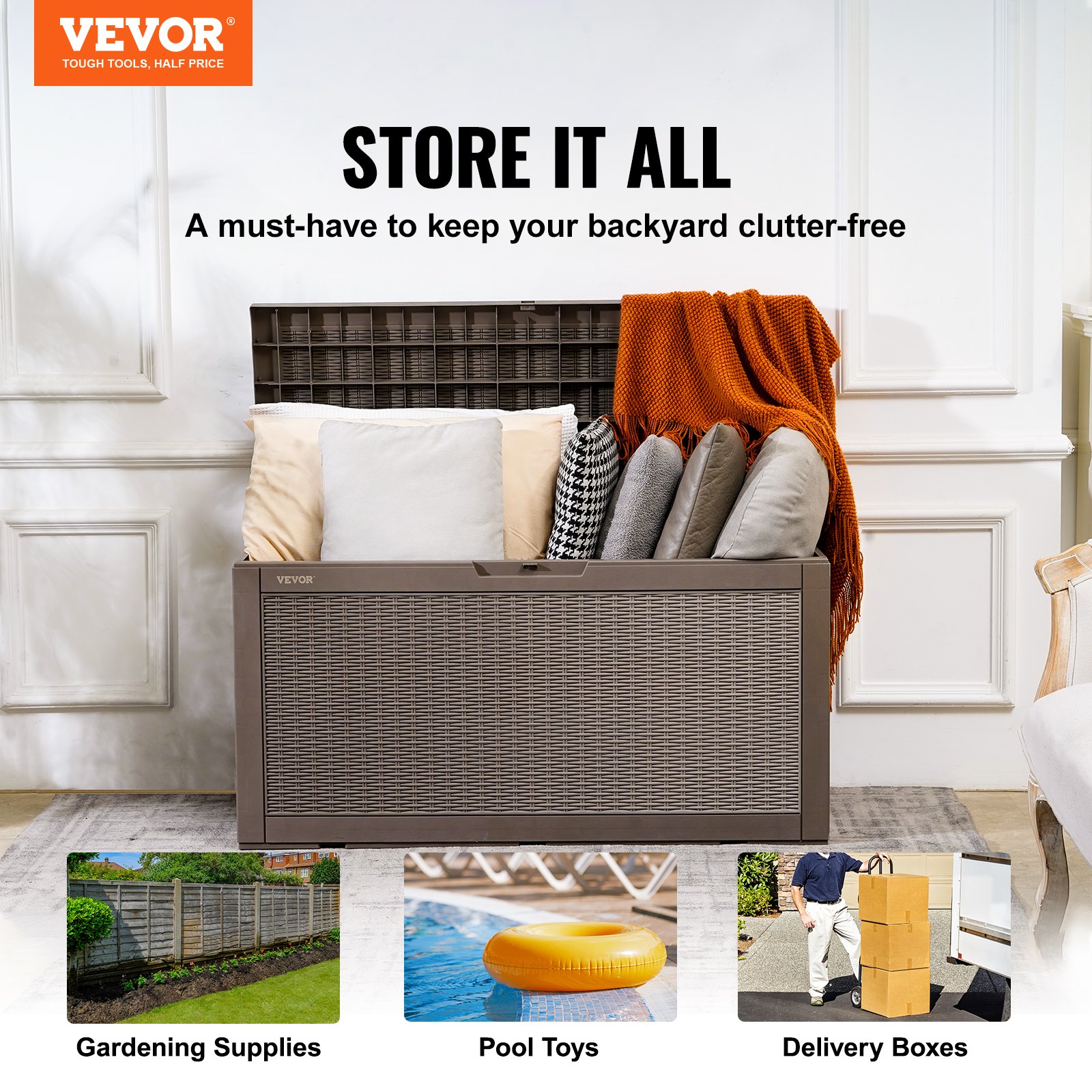 VEVOR Deck Box, 100 Gallon Outdoor Storage Box, 48.0" x 21.5" x 24.5