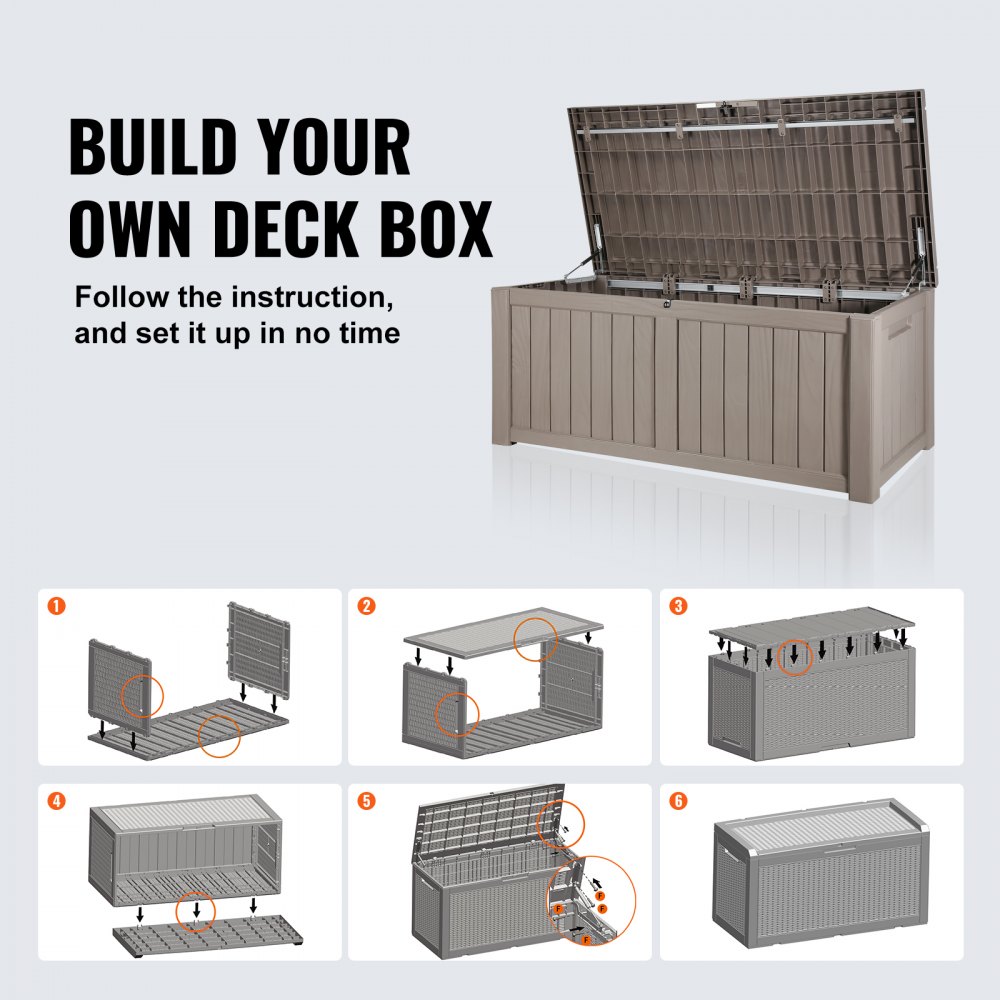 VEVOR Deck Box, 120 Gallon, 56.3" x 26.6" x 23.8" Outdoor Storage Box, Waterproof PP Deckbox