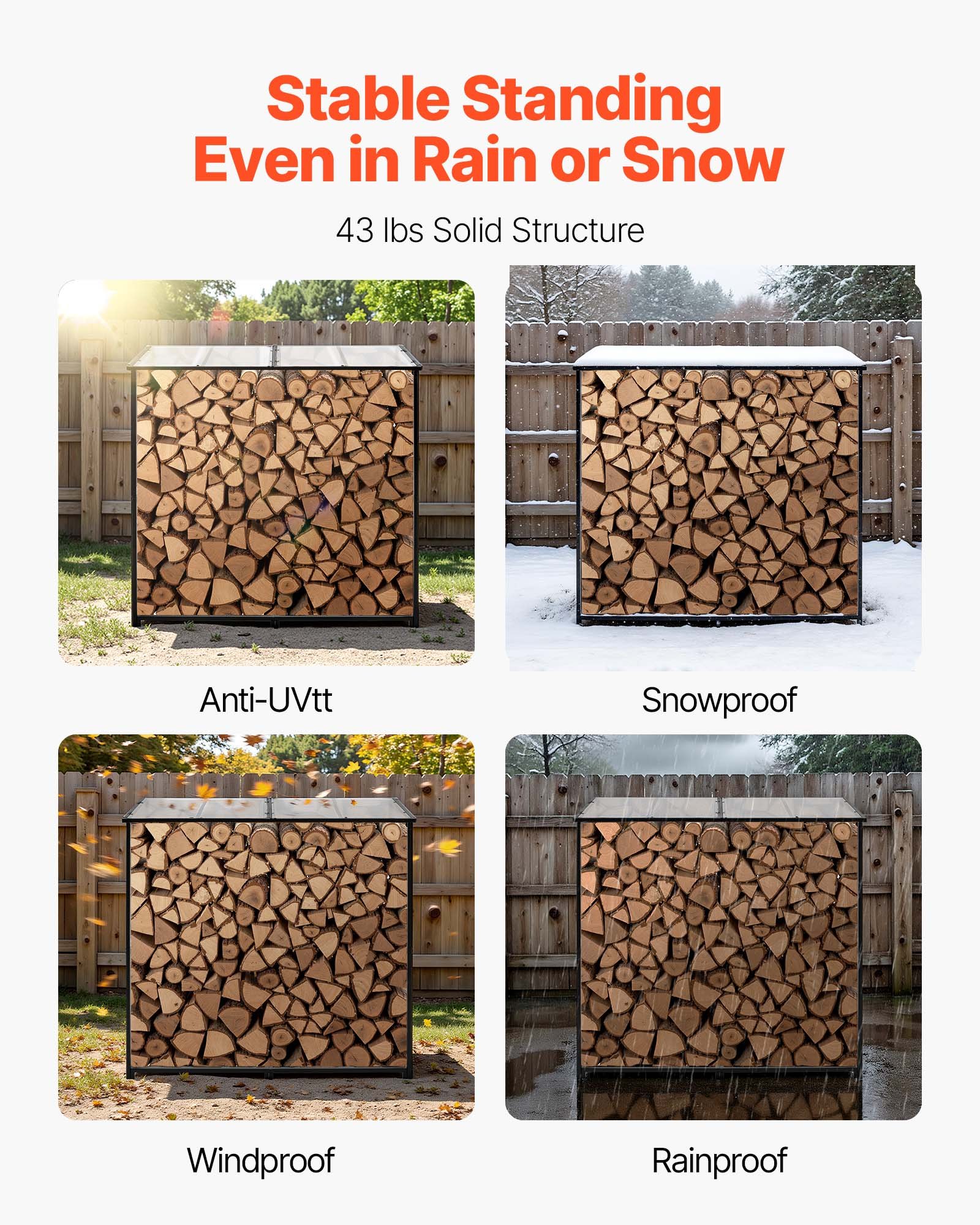 Slodped Racking VEVOR Outdoor Firewood Rack with Roof – 4 ft, 1/4 Cord