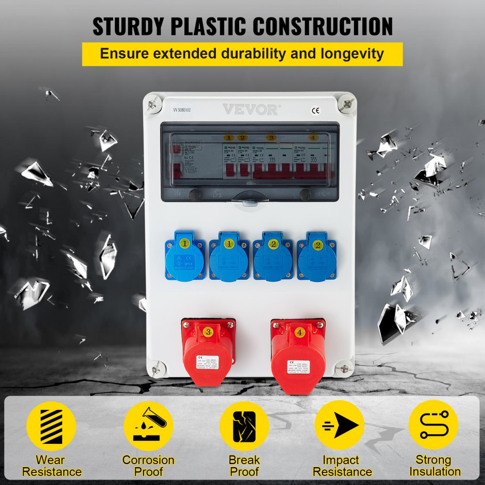 VEVOR Wall Power Distributor, ABS Plastic, Distribution Board with 4 x ...