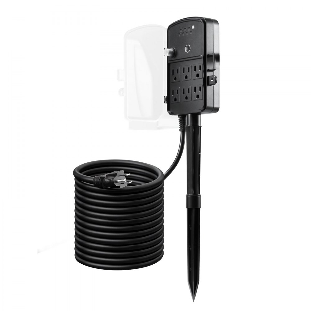 VEVOR Outdoor Power Stake with Timer – 25 FT, 6 Outlets