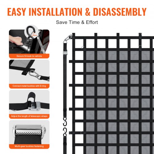 Vehicle Cargo Management VEVOR Heavy Duty Cargo Net - 120" X 105" With Adjustable Straps For Truck, SUV, Jeep & Boat Heavy Duty Cargo Securement