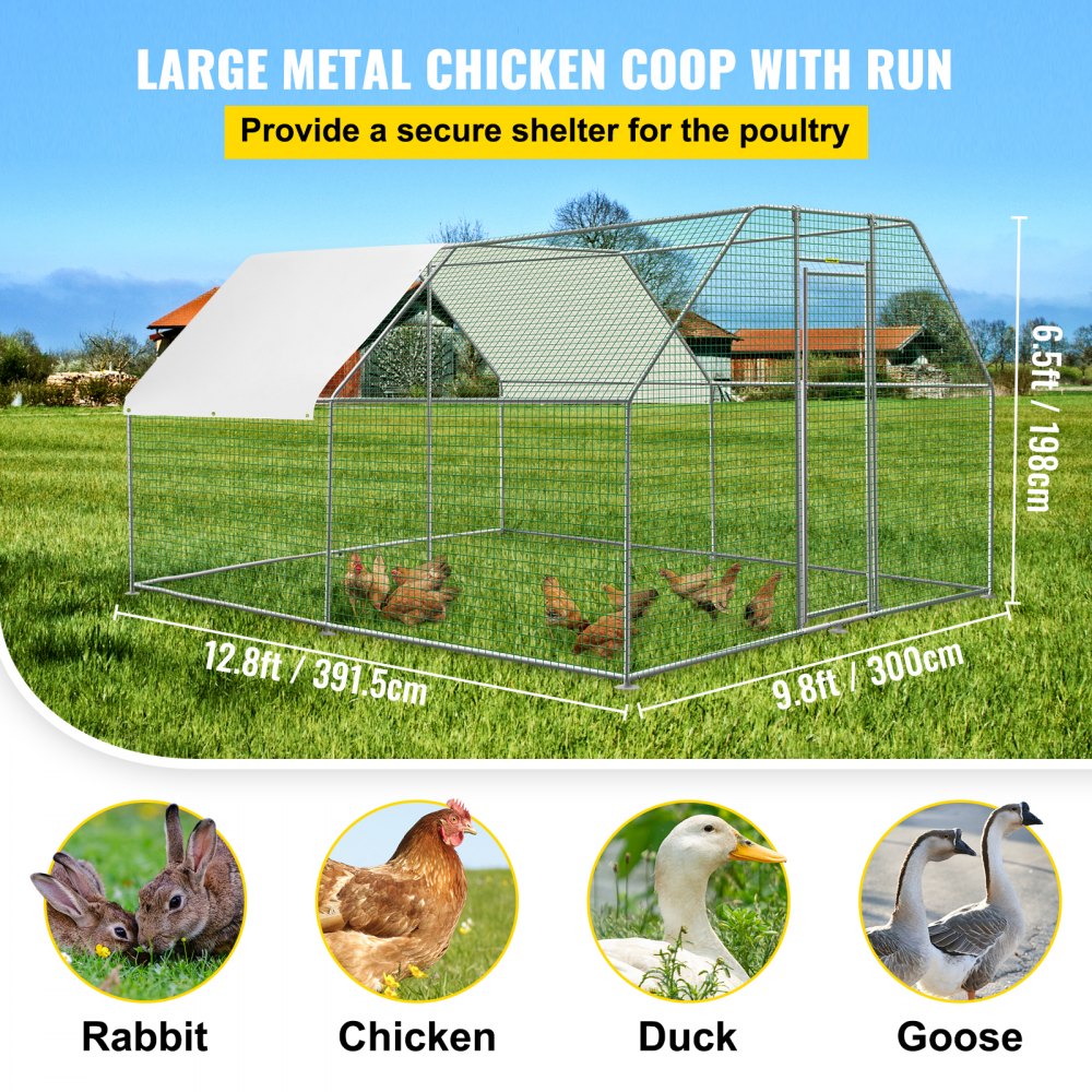 VEVOR Large Metal Chicken Coop with Run, Walk-in Chicken Runs for Yard ...