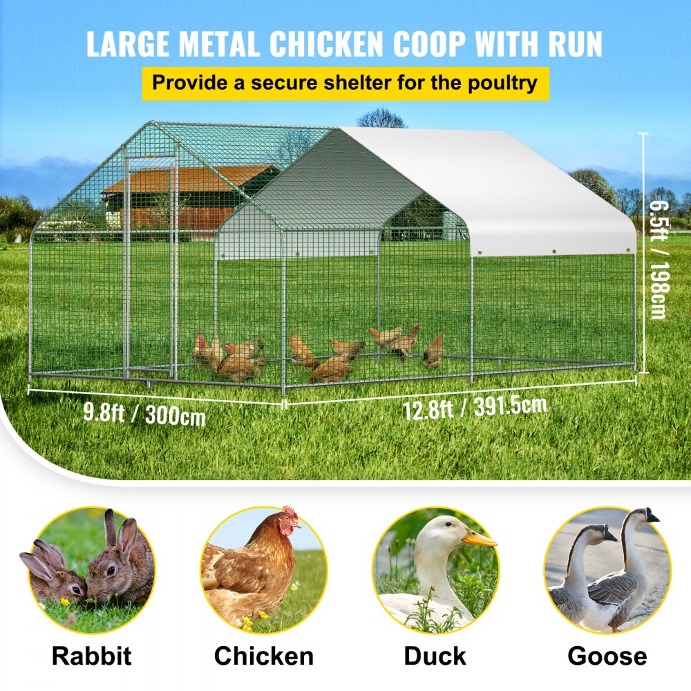 VEVOR Large Metal Chicken Coop with Run, Walk-in Chicken Runs for Yard ...