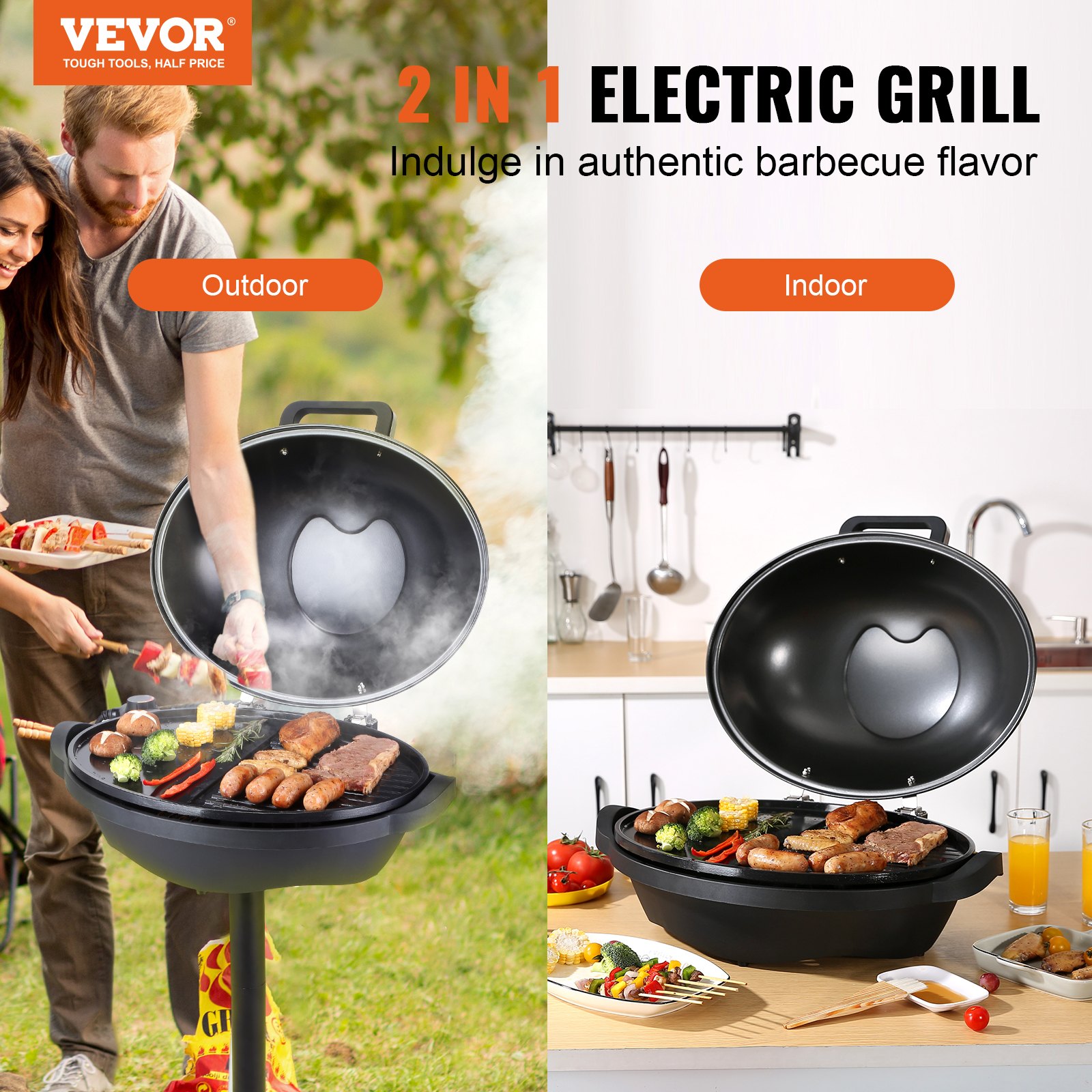 VEVOR Indoor/Outdoor Electric Grill, 1800W 200sq.in Electric BBQ Grill