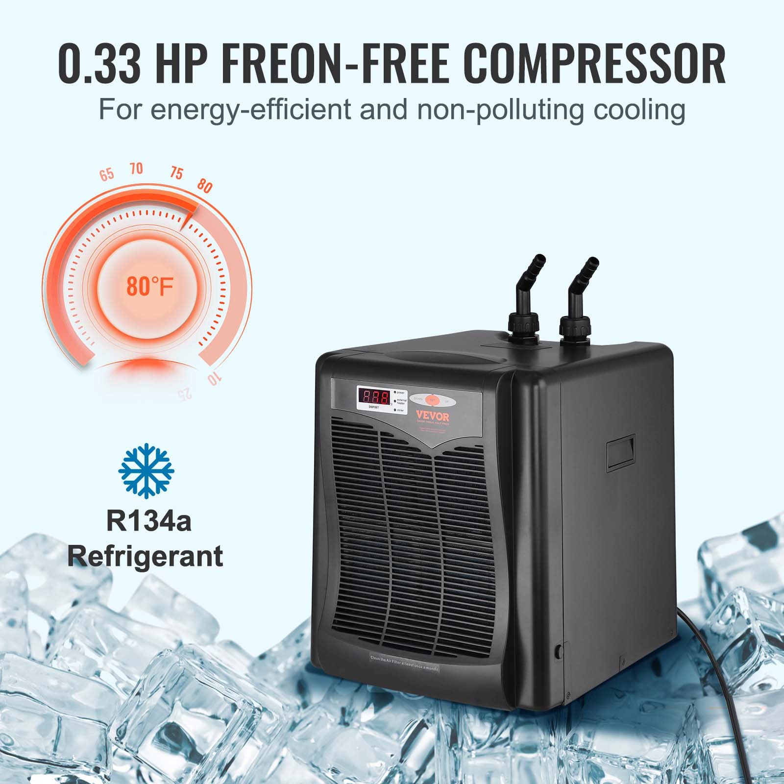 VEVOR Aquarium Chiller, 110 Gal 416 L, 1/3 HP Hydroponic Water Chiller
