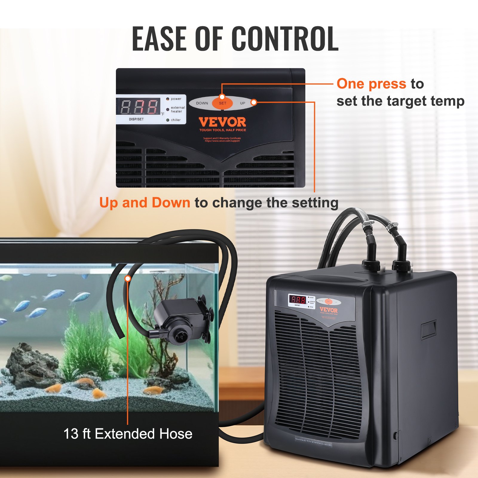 VEVOR Aquarium Chiller, 110 Gal 416 L, 1/3 HP Hydroponic Water Chiller, Quiet Refrigeration