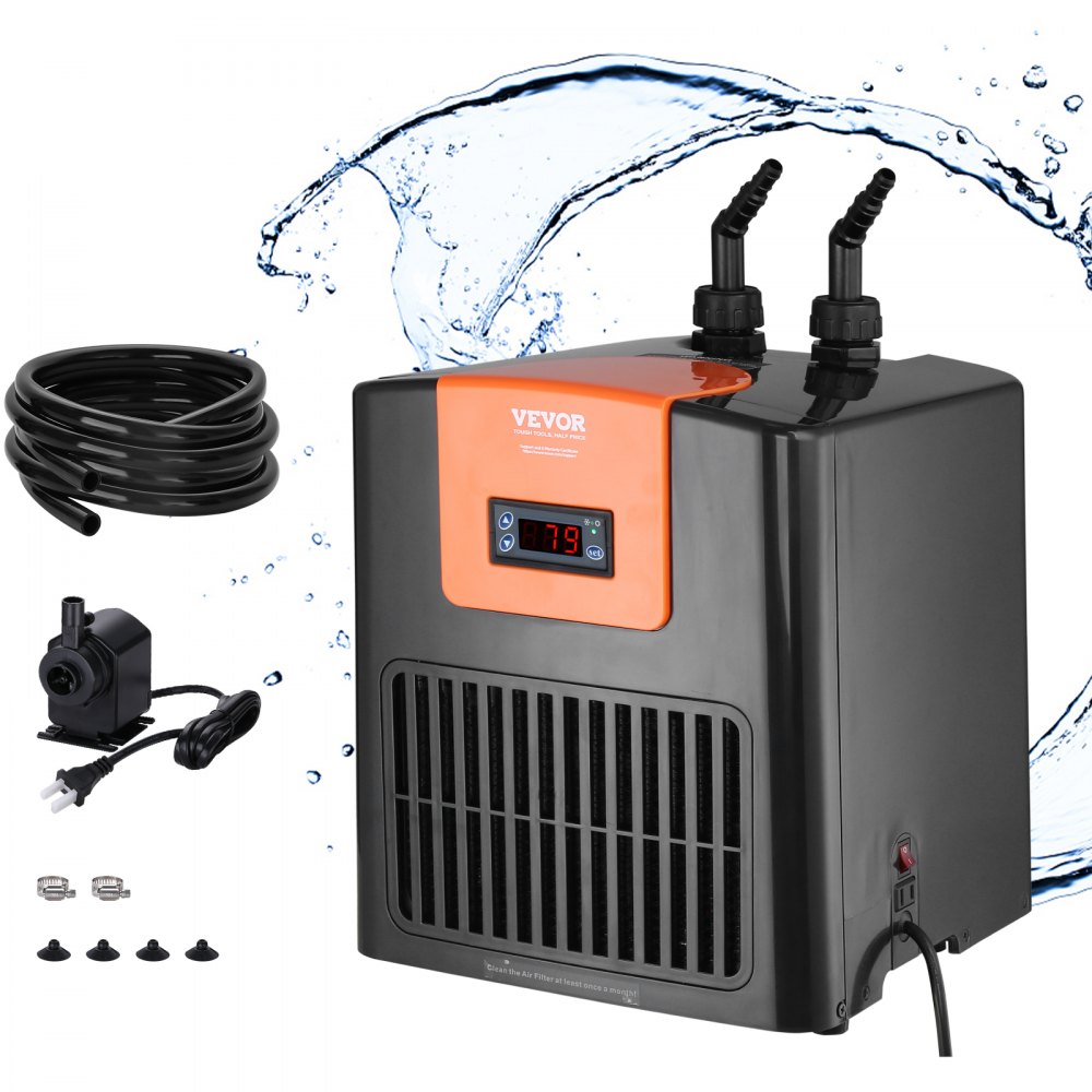 VEVOR Aquarium Chiller 52 Gal 196 L 1 10 HP Hydroponic Water Chiller Quiet Refrigeration Compressor for Seawater and Fresh Water Fish Tank Cooling System with Pump Hose for Jellyfish Coral Reef