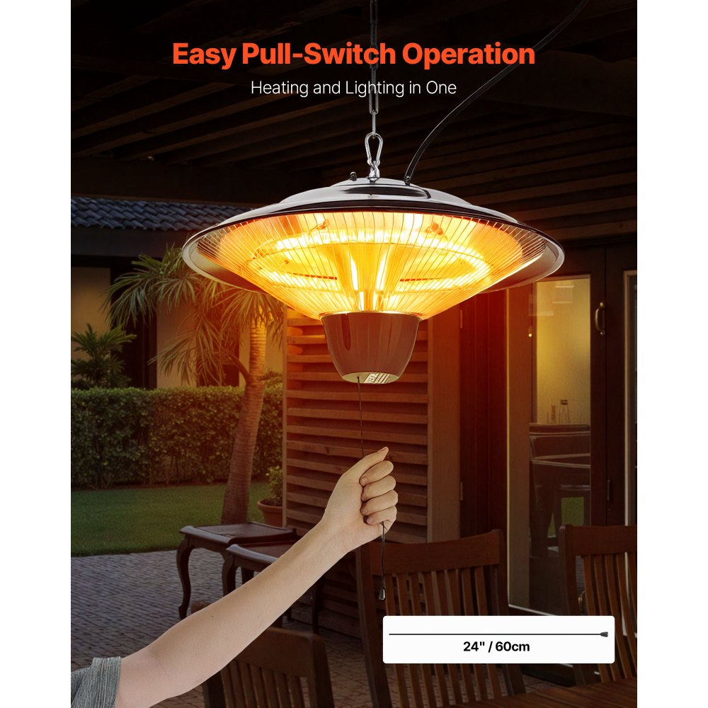 VEVOR Hanging Patio Heater, 1500W Electric Space Infrared Heater, IP34 ...