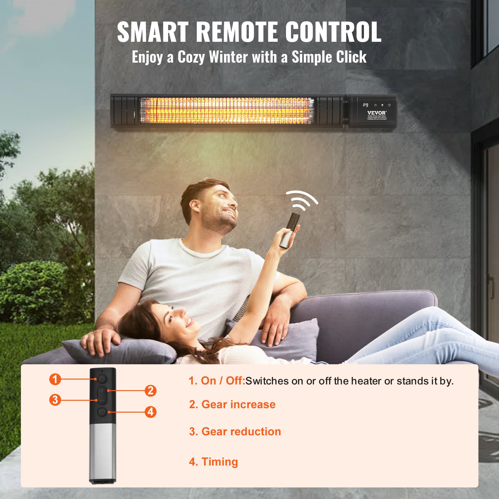 Remote Heater System VEVOR Infrared Heater, 1500W Remote Control Electric Space Infrared ...