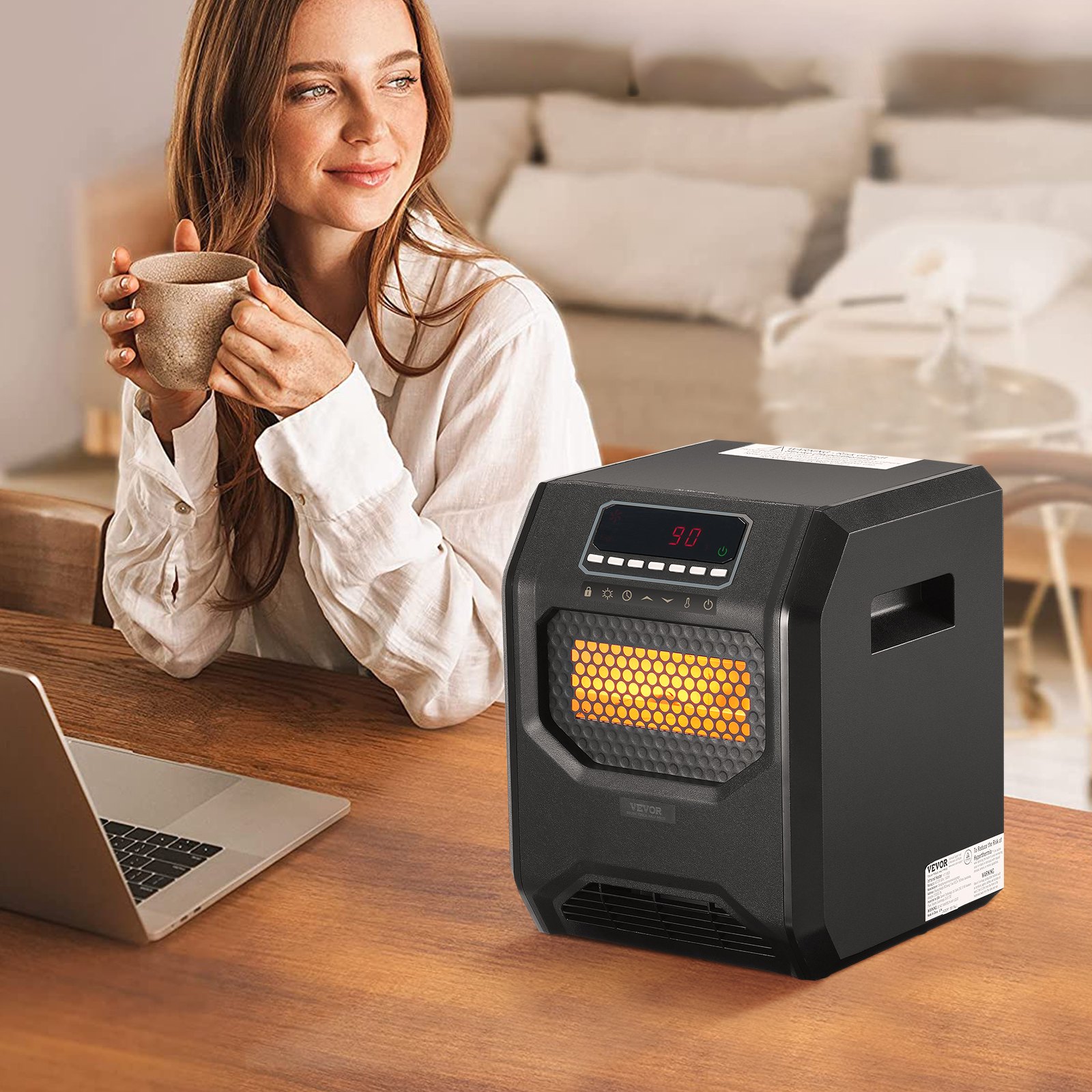 VEVOR Infrared Heater, 1500W Remote Control Electric Space Heater, LED ...