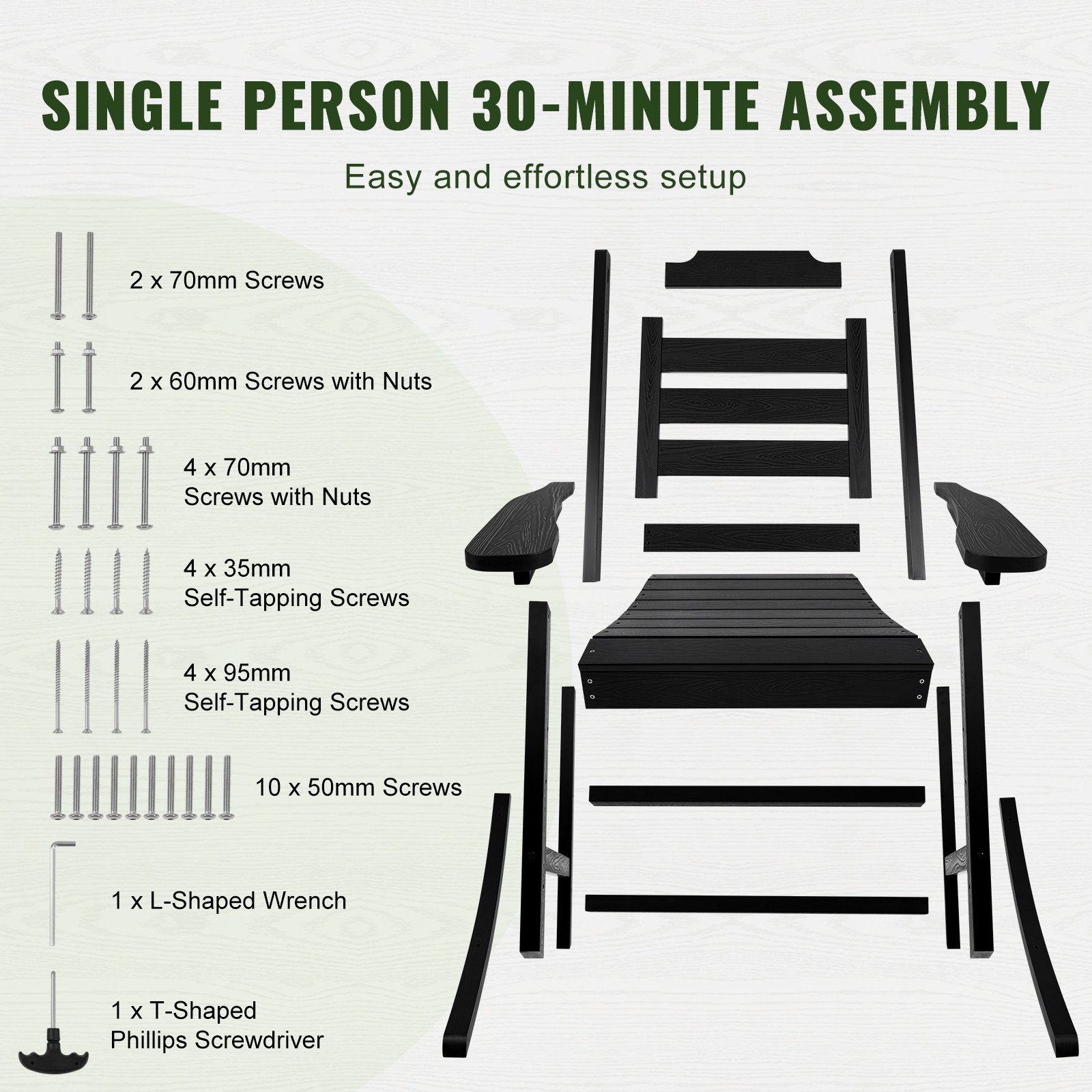 VEVOR High Back Rocker Chair – 400 lbs, Tilt 5°, Depth 50 cm