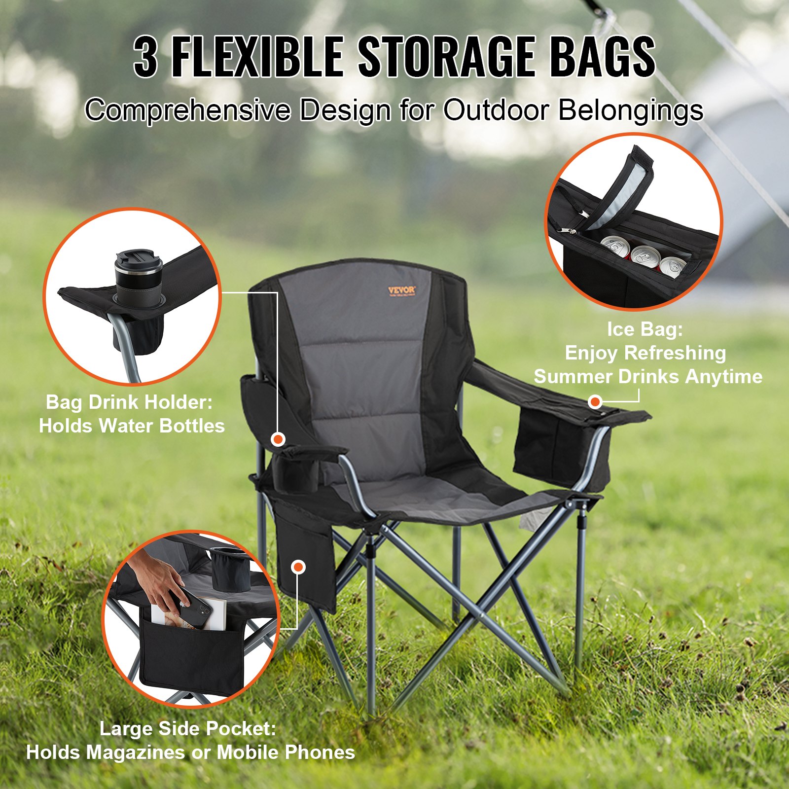 VEVOR Camping Folding Chair for Adults, Portable Heavy Duty Outdoor ...