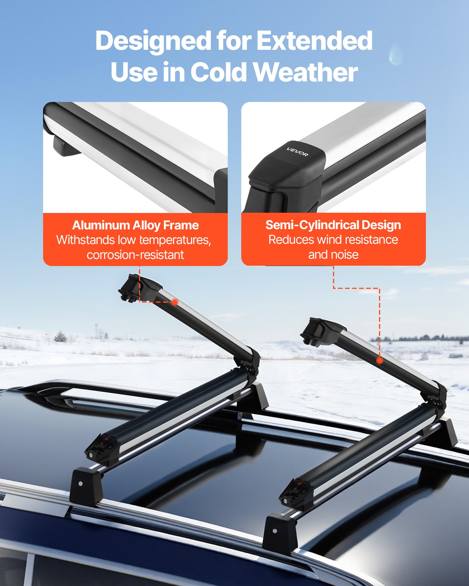 VEVOR Roof Rack Ski Holder – 6 Skis, 4 Snowboards, 165 LBS