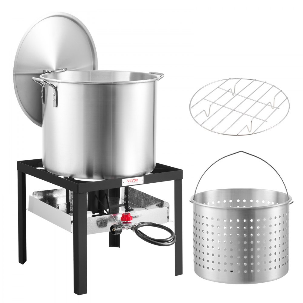80 Qt Seafood Boiling Kit with Strainer Outdoor Crab Crawfish Cooking ...
