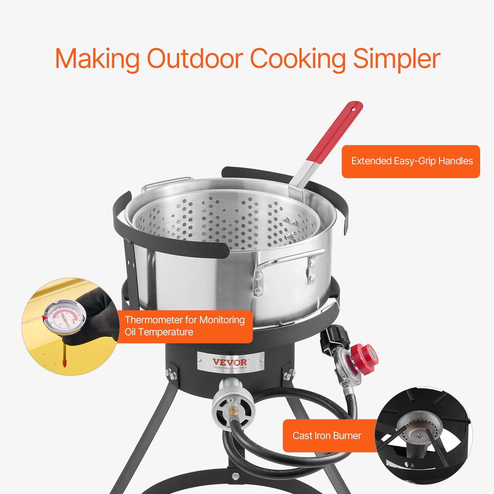 VEVOR Outdoor Deep Fryer with Basket – 10 Qt, 54,000 BTU
