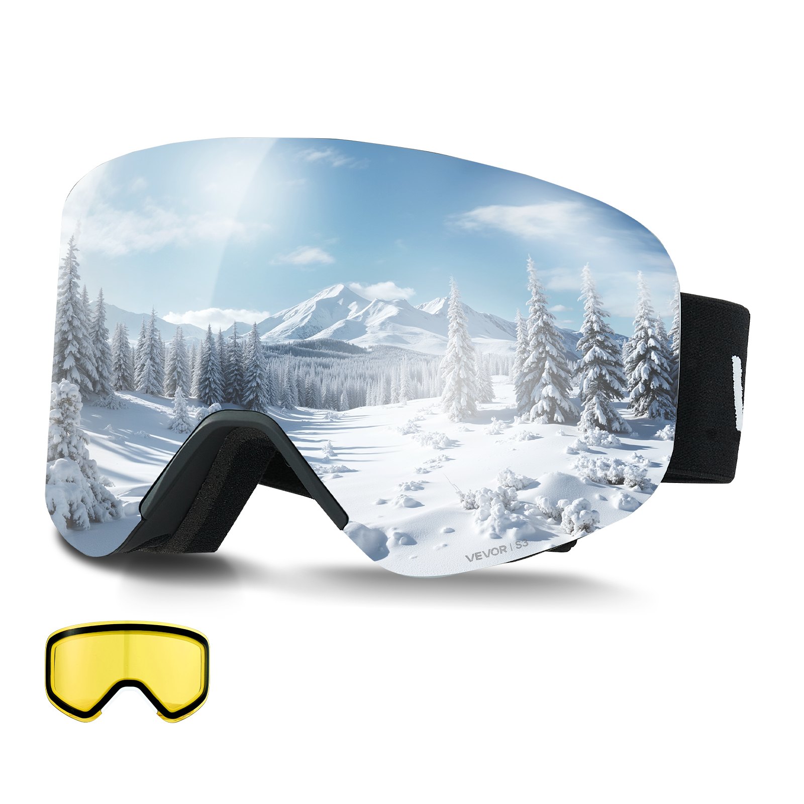 VEVOR Frameless Ski Goggles - 4.7x2.3 Inch, 3 Layer Foam